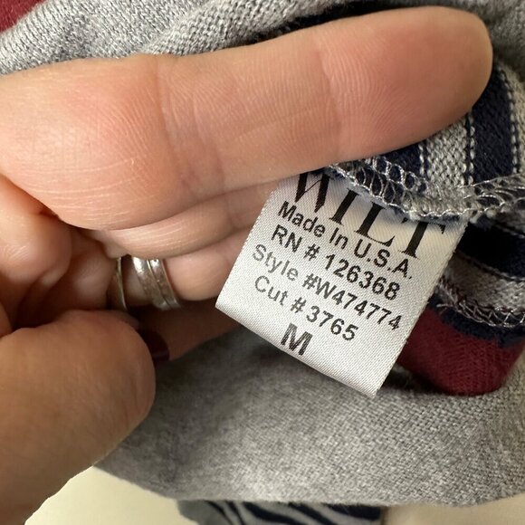 WILT Womens Double V Sweater Knit Jumper Size M Pullover Contrasting Stripe Gray - Picture 4 of 7